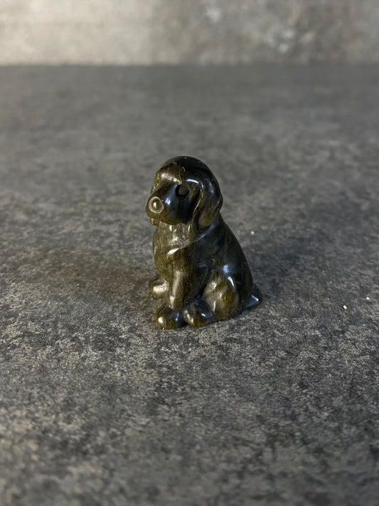 Goud obsidiaan hond carving